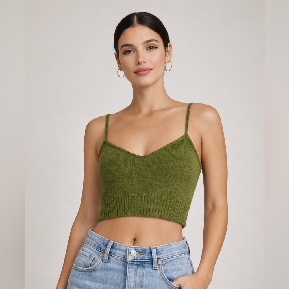 Olive Green Knit Cropped Cami Top